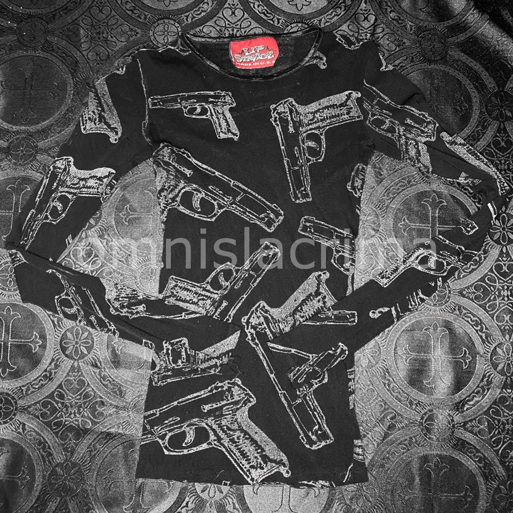 (SOLD) RARE 90s Lip Service Gun Mesh Long Sleeve Rock Sl*t Shirt